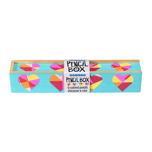 Quilted Heart Wooden Pencil Box Set
