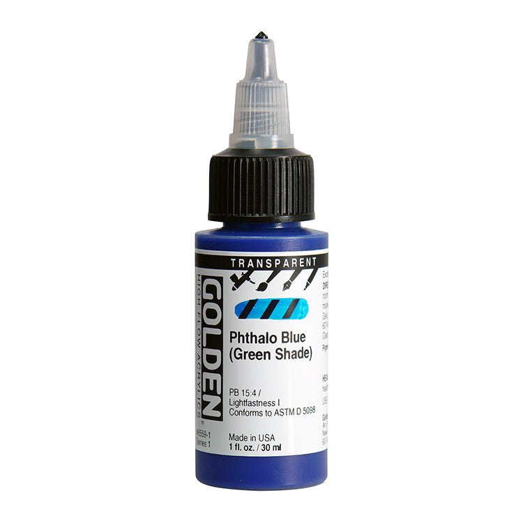 Golden High Flow Acrylic Transparent Phthalo Blue Green Shade 1oz