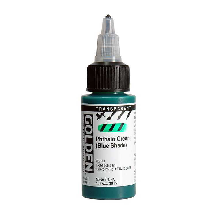 Golden High Flow Acrylic Transparent Phthalo Green Blue Shade 1oz