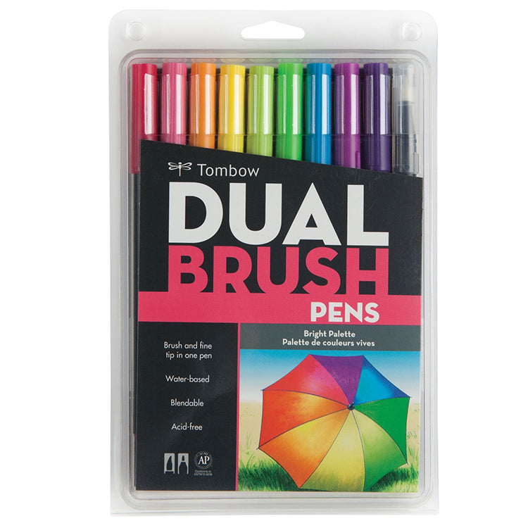 Tombow Dual Brush Marker Set of 10 Bright