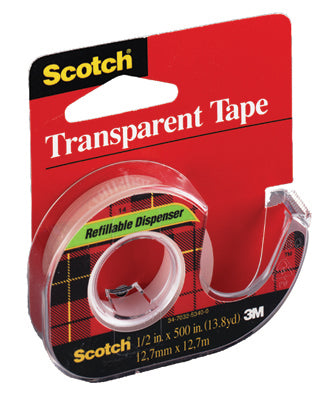 Scotch® Transparent Tape 0.50"x500" w/ Refillable Dispenser