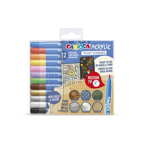 CARIOCA® Acrylic Paint Markers Medium Bullet Tip 12pk