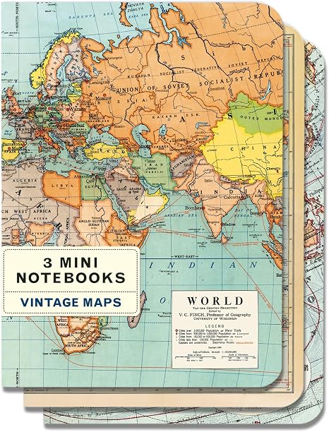 Cavallini Mini Notebooks Vintage Maps 3pk