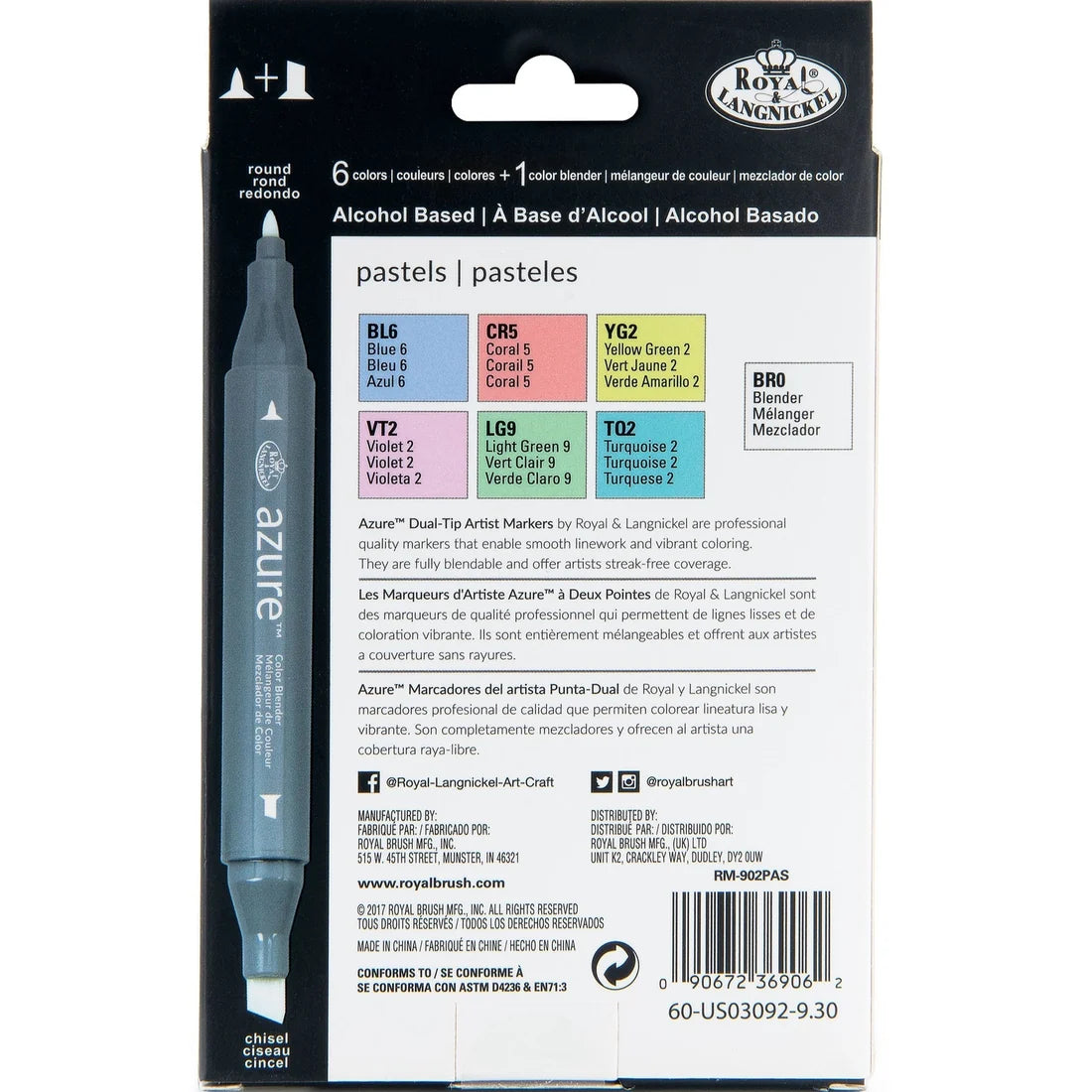 Royal & Langnickel Azure Dual-Tip Alcohol Markers 7PC PASTEL COLOR SET