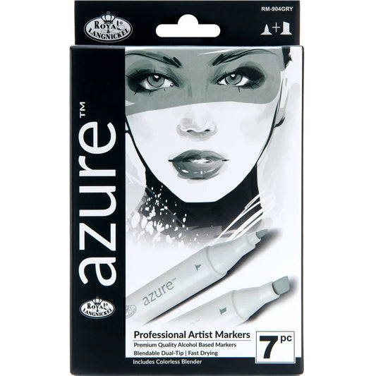 Royal & Langnickel Azure Dual-Tip Alcohol Markers 7PC GRAYSCALE COLOR SET