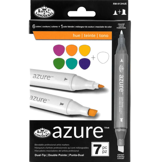 Royal & Langnickel Azure Dual-Tip Alcohol Markers 7PC HUE COLOR SET