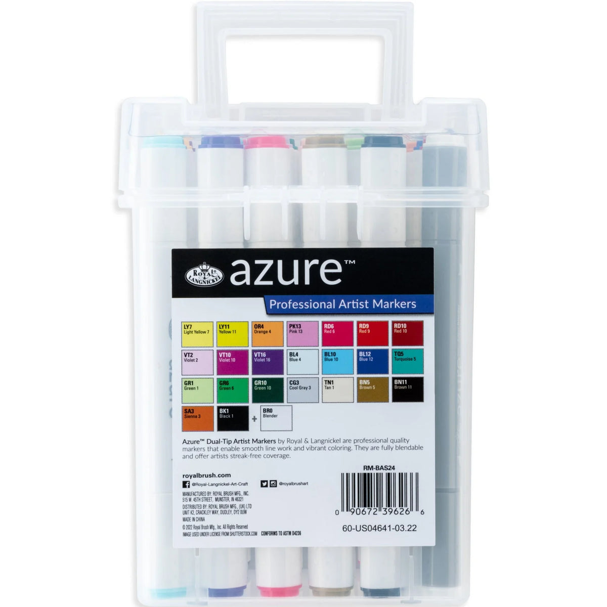 Royal & Langnickel Azure Dual-Tip Alcohol Markers 24PC BASIC COLOR SET