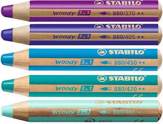 Stabilo Woody Pencil 5pk Blues Set + Sharpener