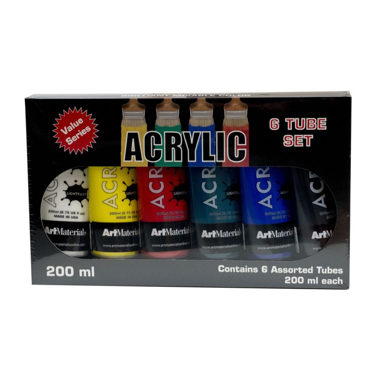 Art Materials Acrylics 200ml 6 Tube Set