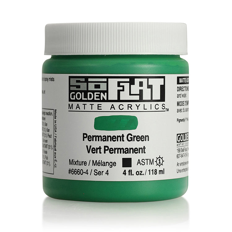 Golden SoFlat Matte Acrylic 4oz Permanent Green S4