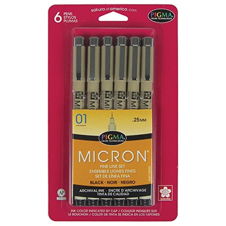 Sakura Pigma Micron Pen 6 Assorted Colors 01