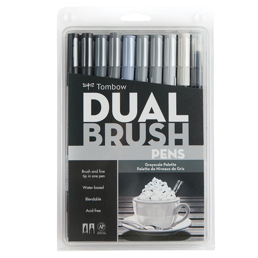 Tombow Dual Brush Marker Set of 10 Gray Scale